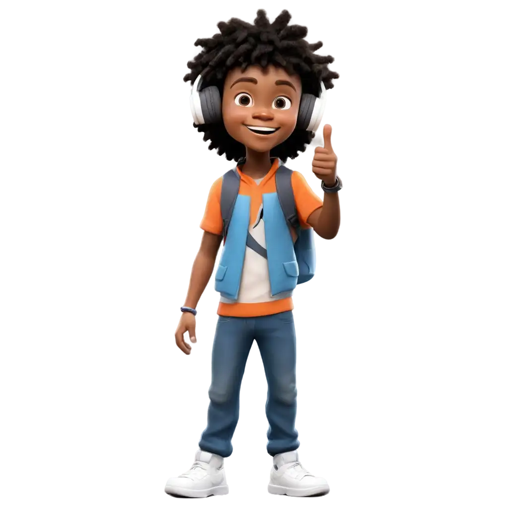 Happy Afro tech kid 3d character