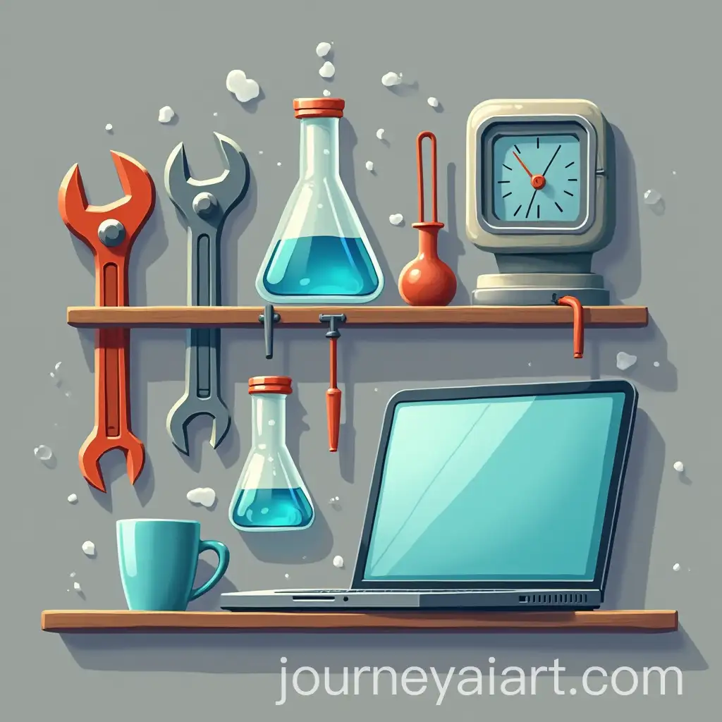 Beautifully-Arranged-Tools-and-Equipment-Wrench-Flask-Laptop-Cup-Ammeter