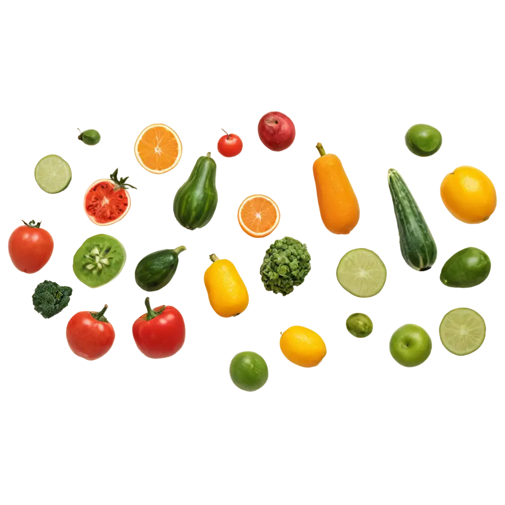 various fruits and vegetables floating