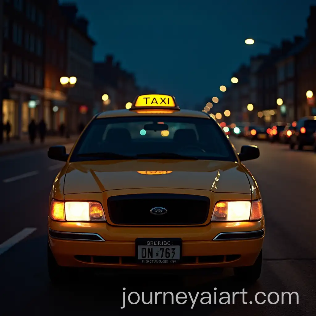 Taxi-Arriving-at-Night-in-Urban-Setting