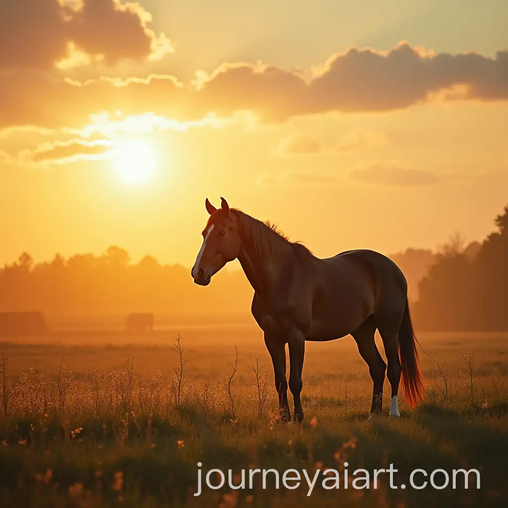 Vibrant-Spring-Landscape-with-a-Majestic-Horse-Under-a-Big-Sun