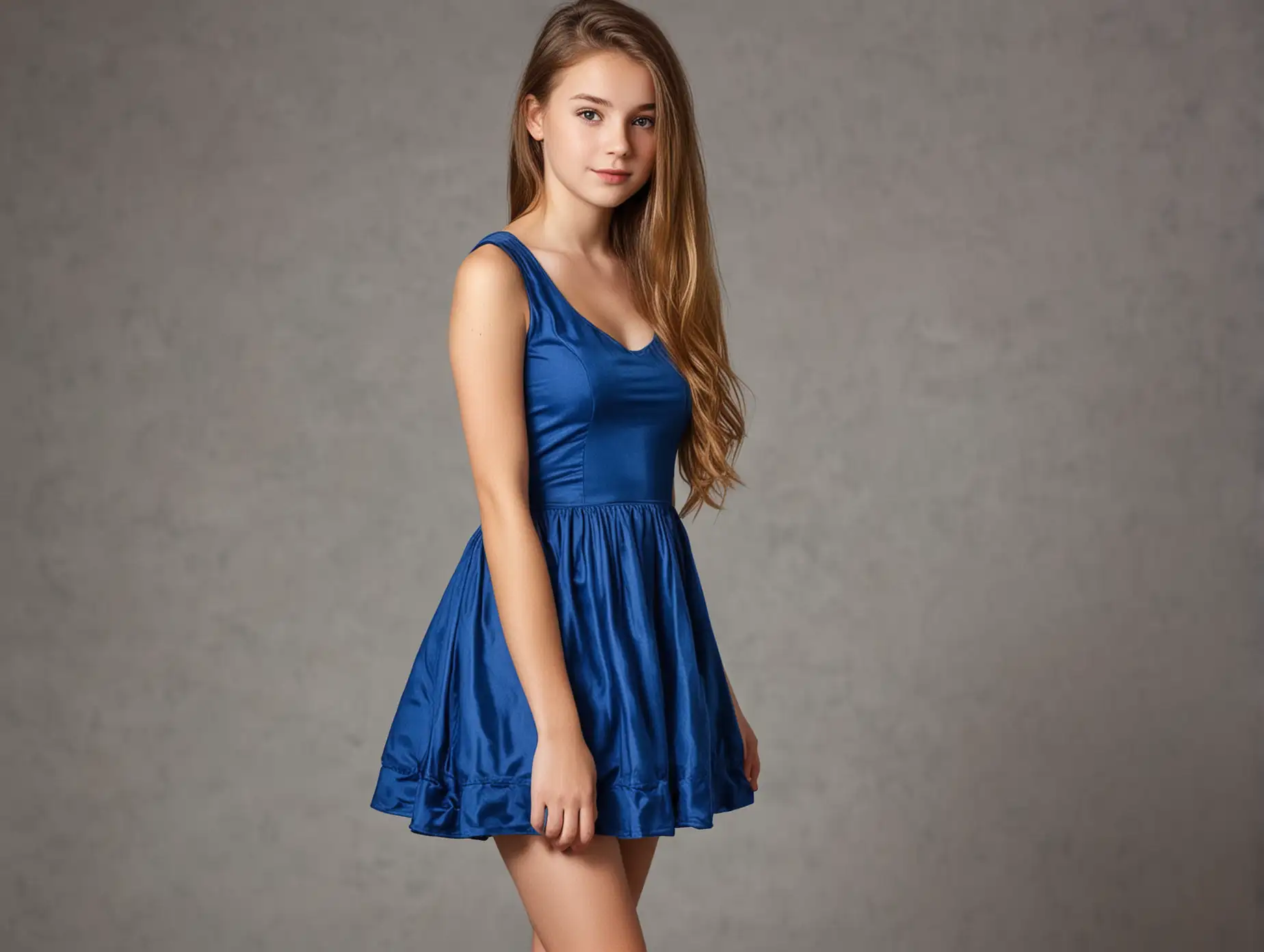 Teenage-Girl-in-Short-Blue-Dress-Posing-Outdoors-with-a-Happy-Expression