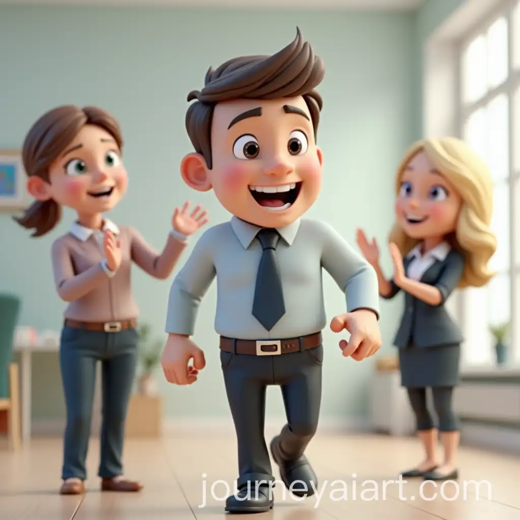 Happy-Employee-Receiving-Applause-in-a-Modern-Office