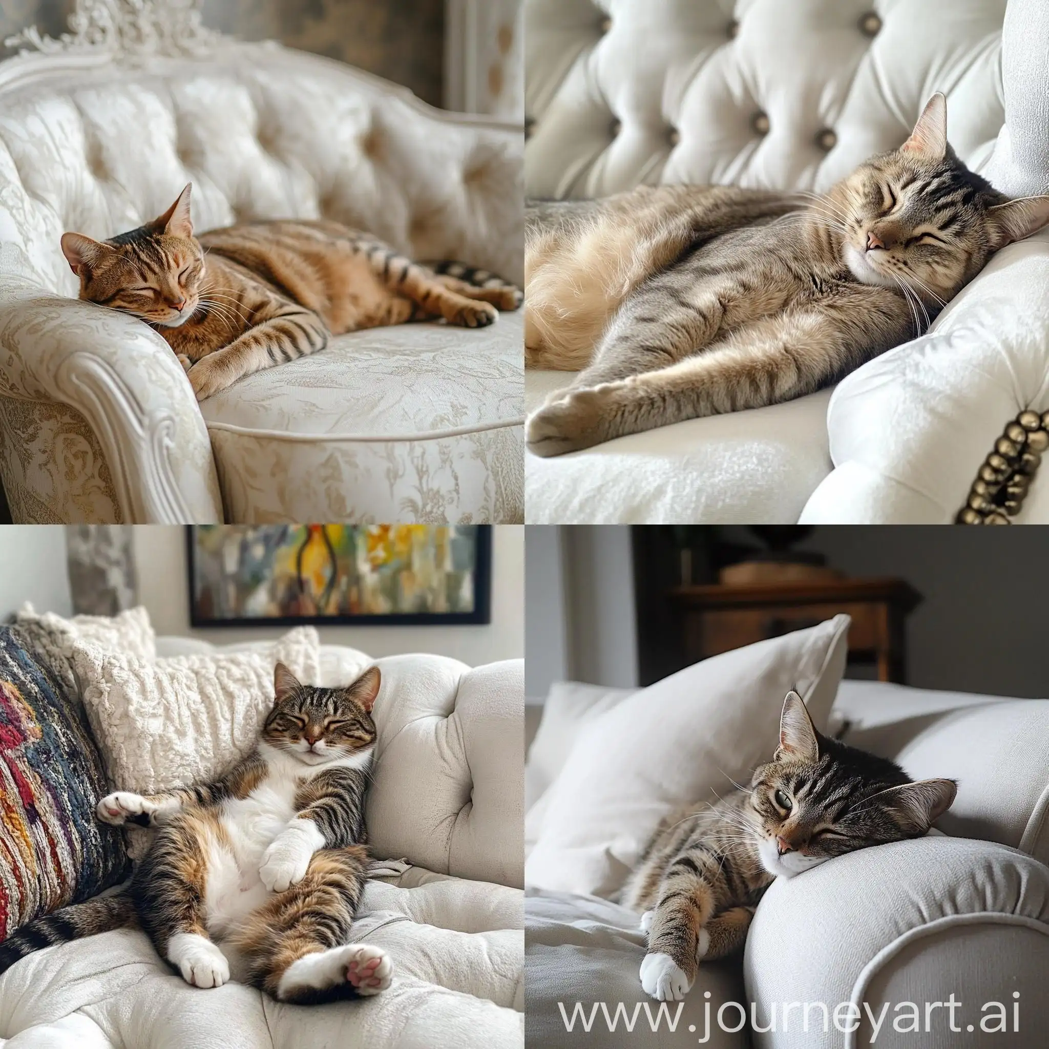 Luxurious-Cat-Relaxing-on-White-Couch