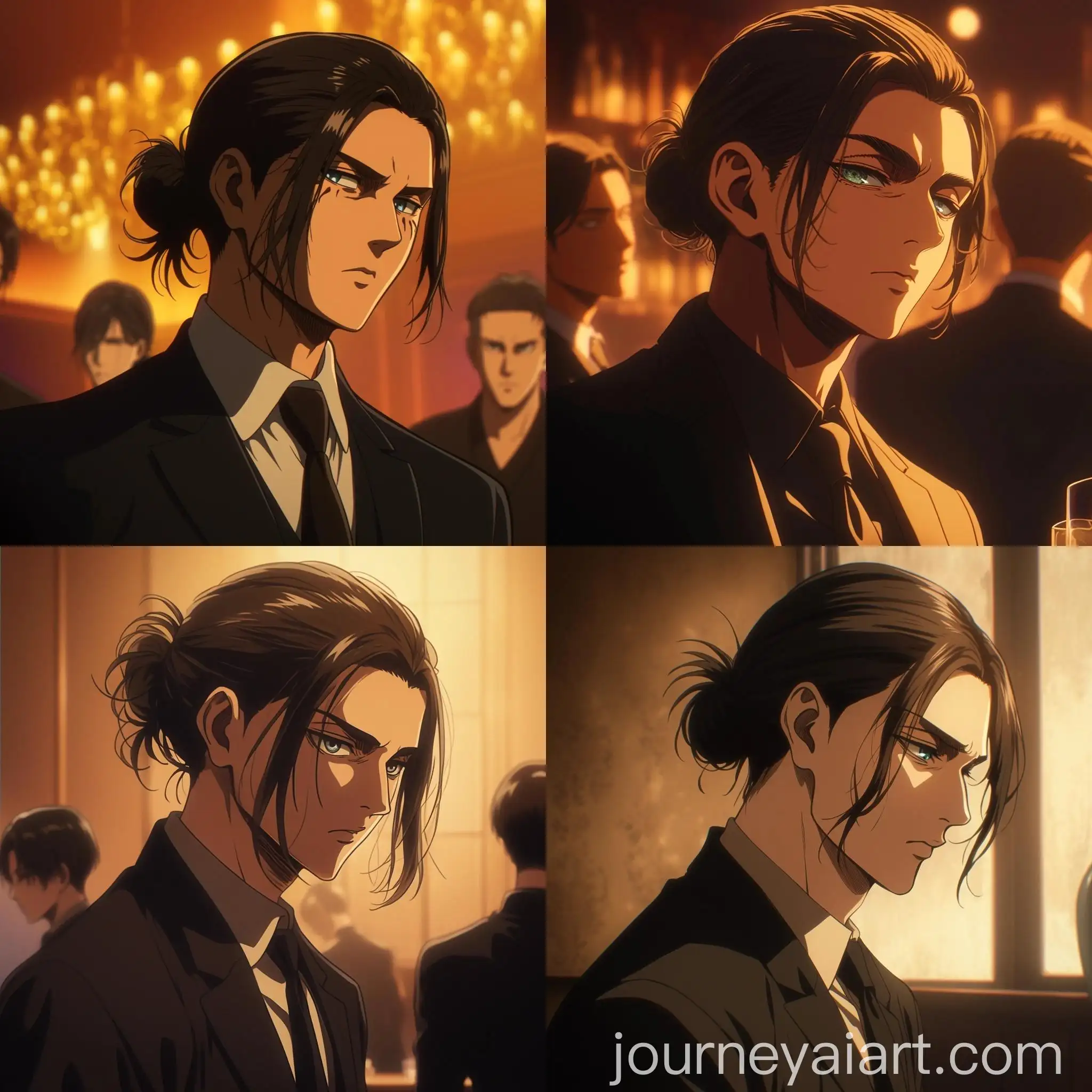 Eren-Yeager-in-Black-Suit-Anime-Character-Portrait-in-Party-Hall
