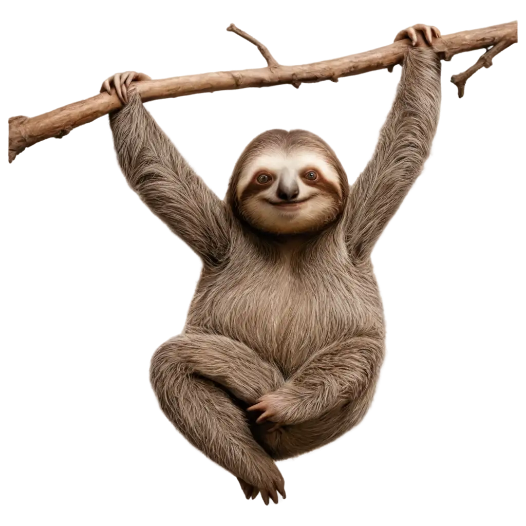 a cute thinking sloth hanging on a branch