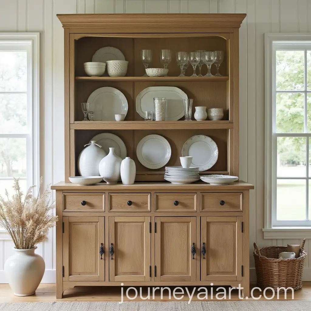 Rustic-Wooden-Console-with-Porcelain-Accessories-and-Natural-Lighting-in-Farmhouse-Setting