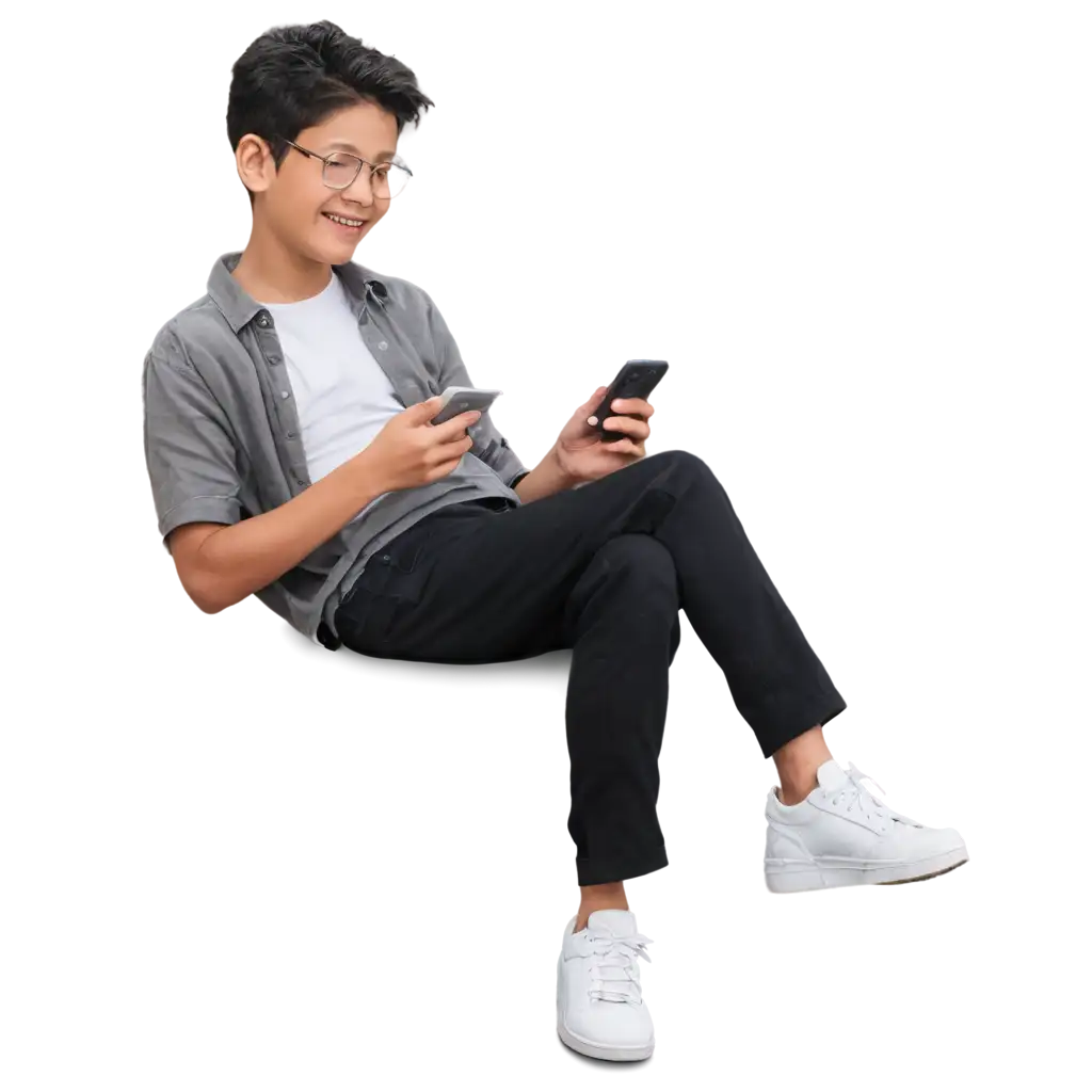 Boy-Smiling-While-Using-Mobile-Phone-HighQuality-PNG-Image-for-Versatile-Applications