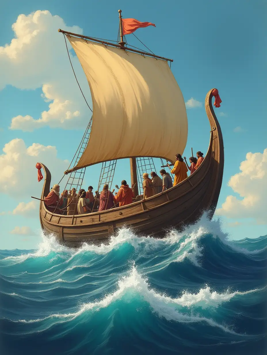 Noah the prophet makes a ship and people cross waves with it