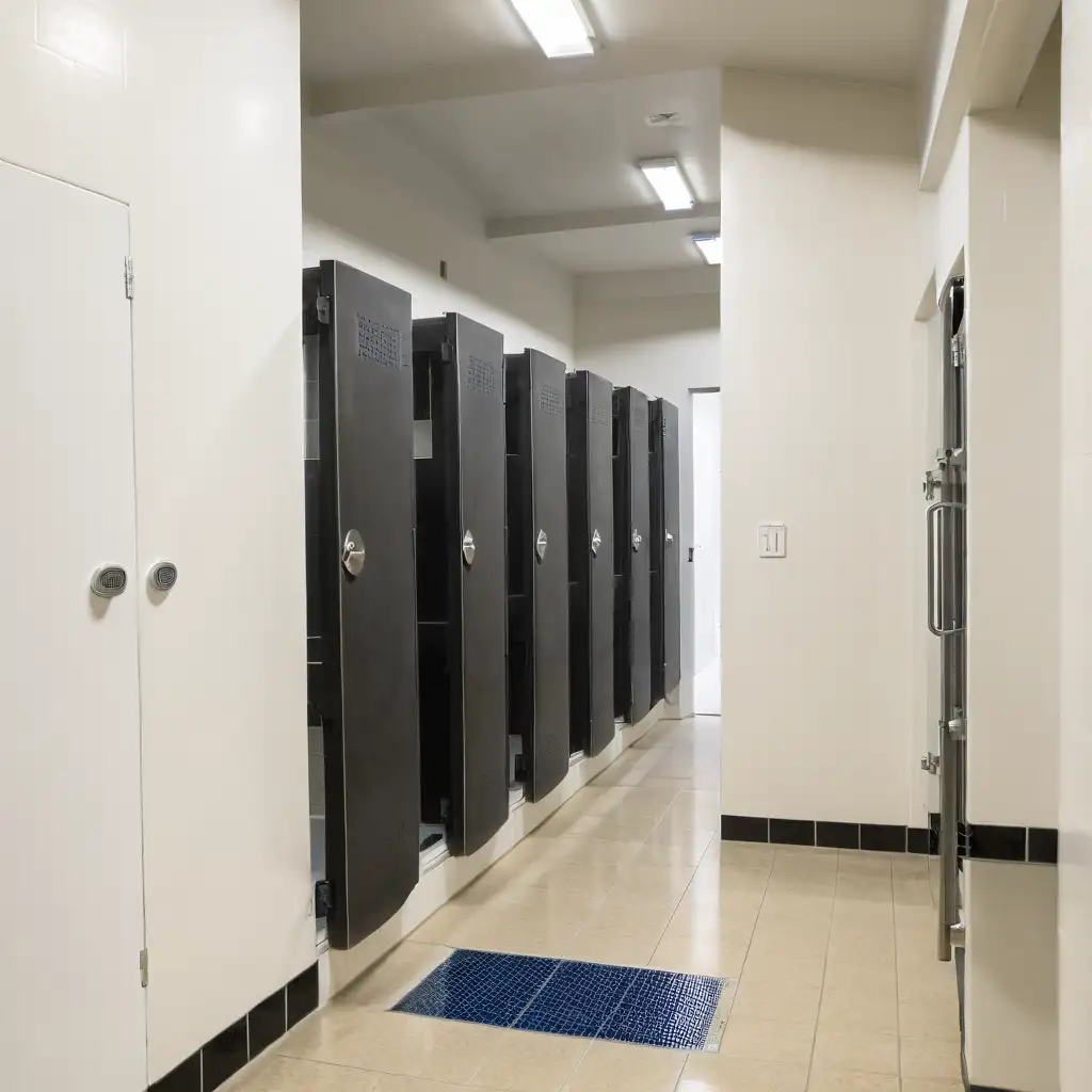 Clean-and-Bright-White-Gymnasium-Bathrooms-with-Modern-Fixtures