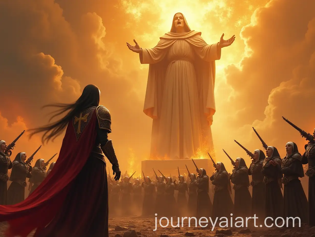 Adeptus-Sororitas-Warriors-Amidst-a-Monumental-Martyr-Statue-in-Warhammer-40K