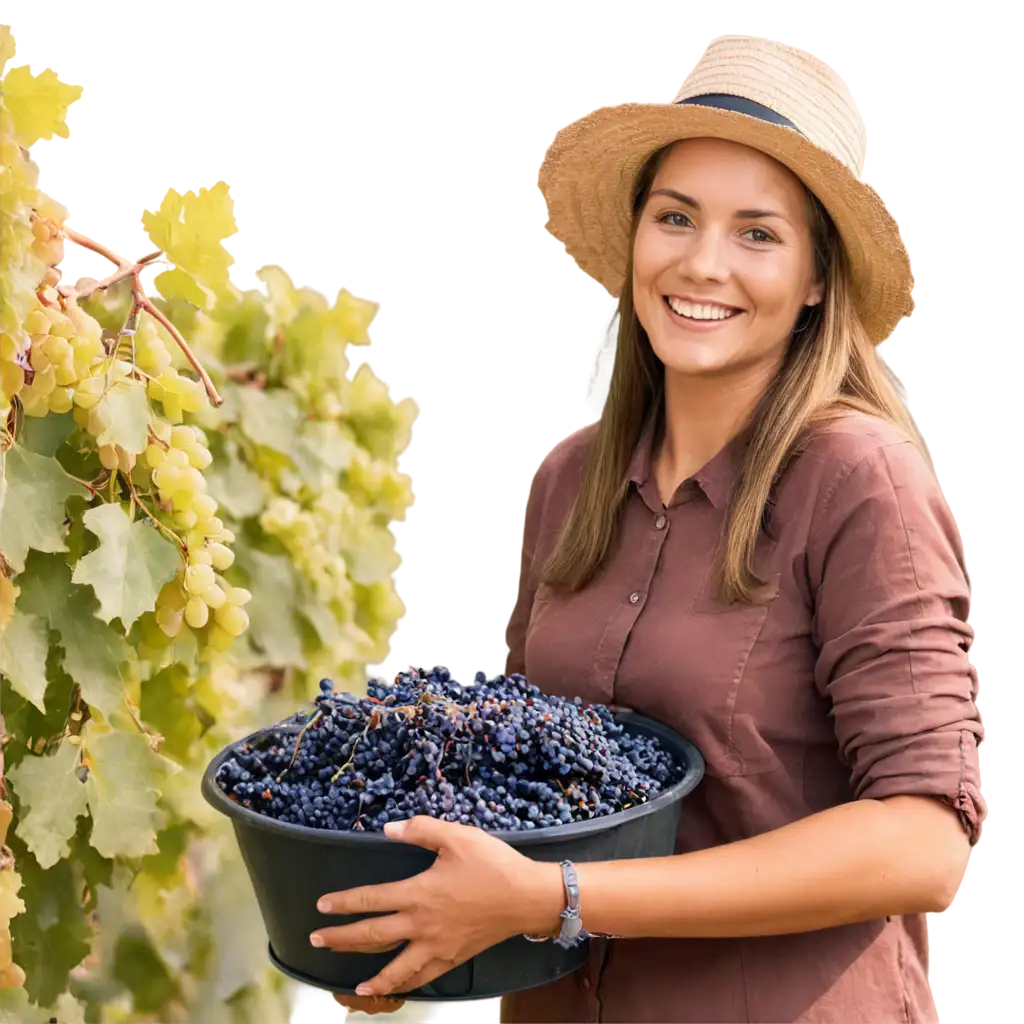 Smiling-Farmer-with-Hat-Harvesting-Grapes-in-City-HighQuality-PNG-Image