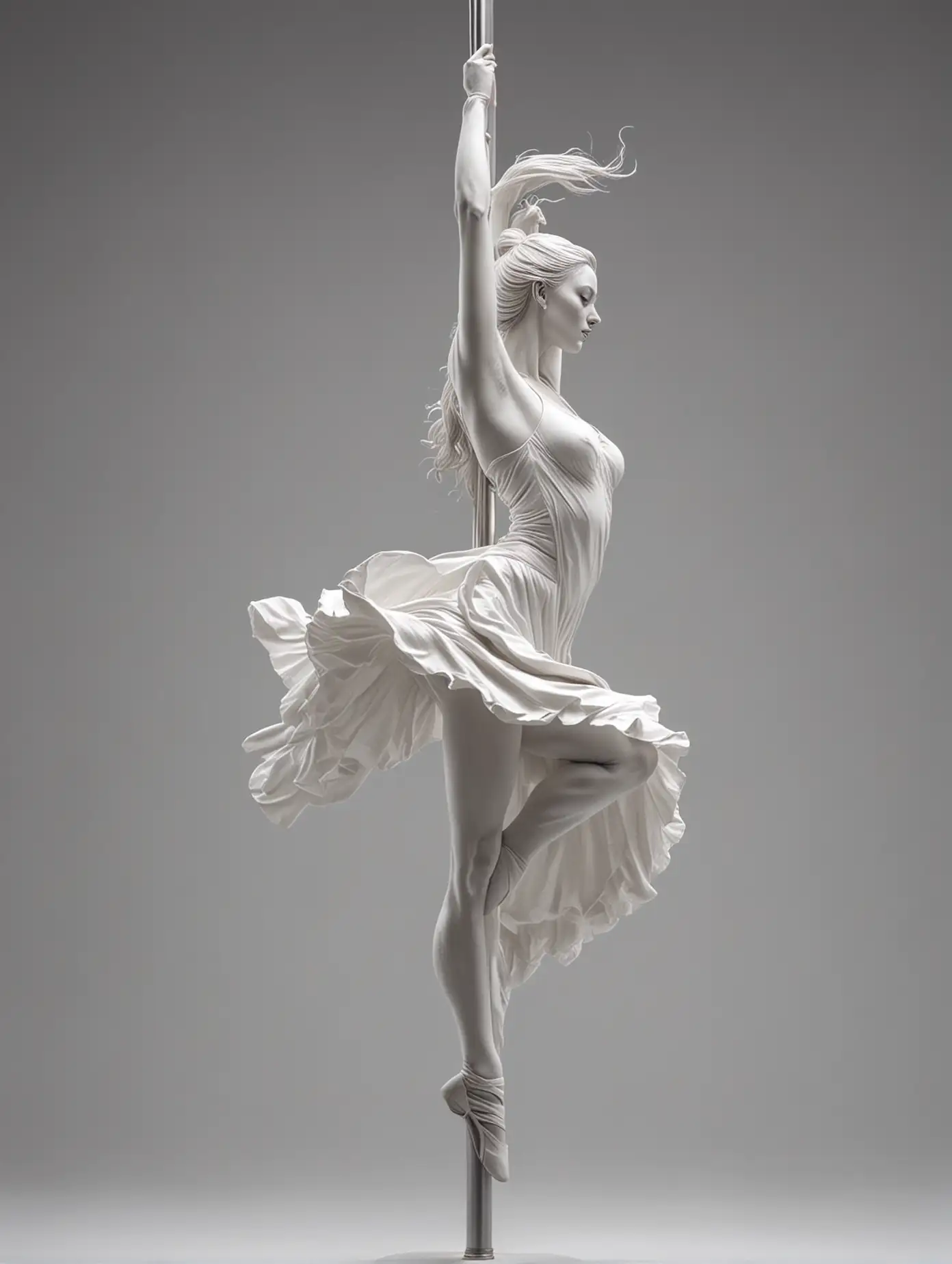 Hyperrealistic White Statue of Pole Dancer Ballet Spin