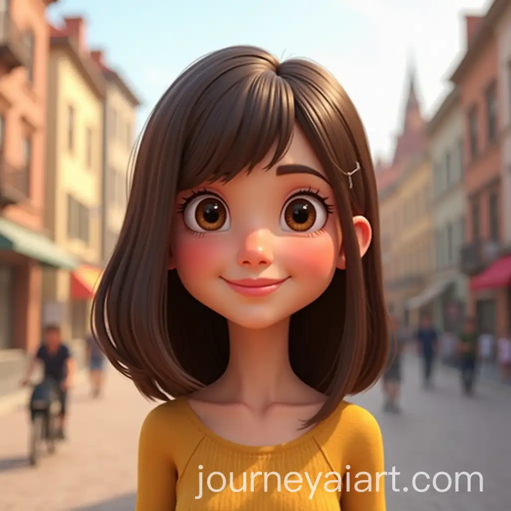 Smiling-Girl-with-Brown-Eyes-and-Brunette-Hair-in-Tbilisi-3D-Disney-Cartoon-Art