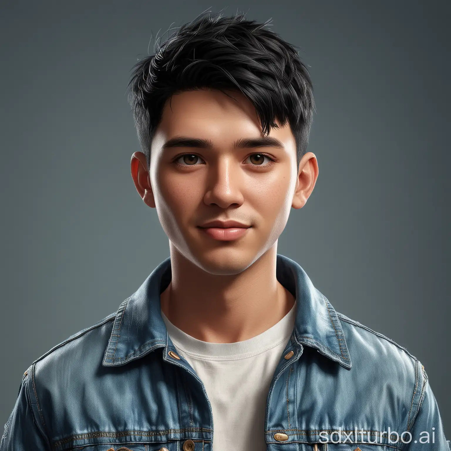 Handsome-Indonesian-Man-in-Blue-Denim-Jacket-Realistic-Cartoon-Style