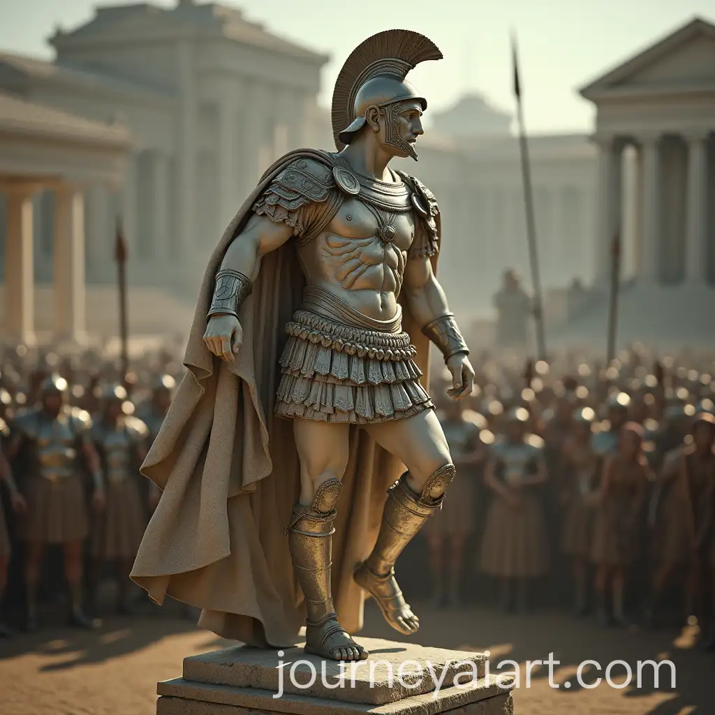 Cinematic-Marble-Greek-Warrior-Statue-in-Battle-Scene