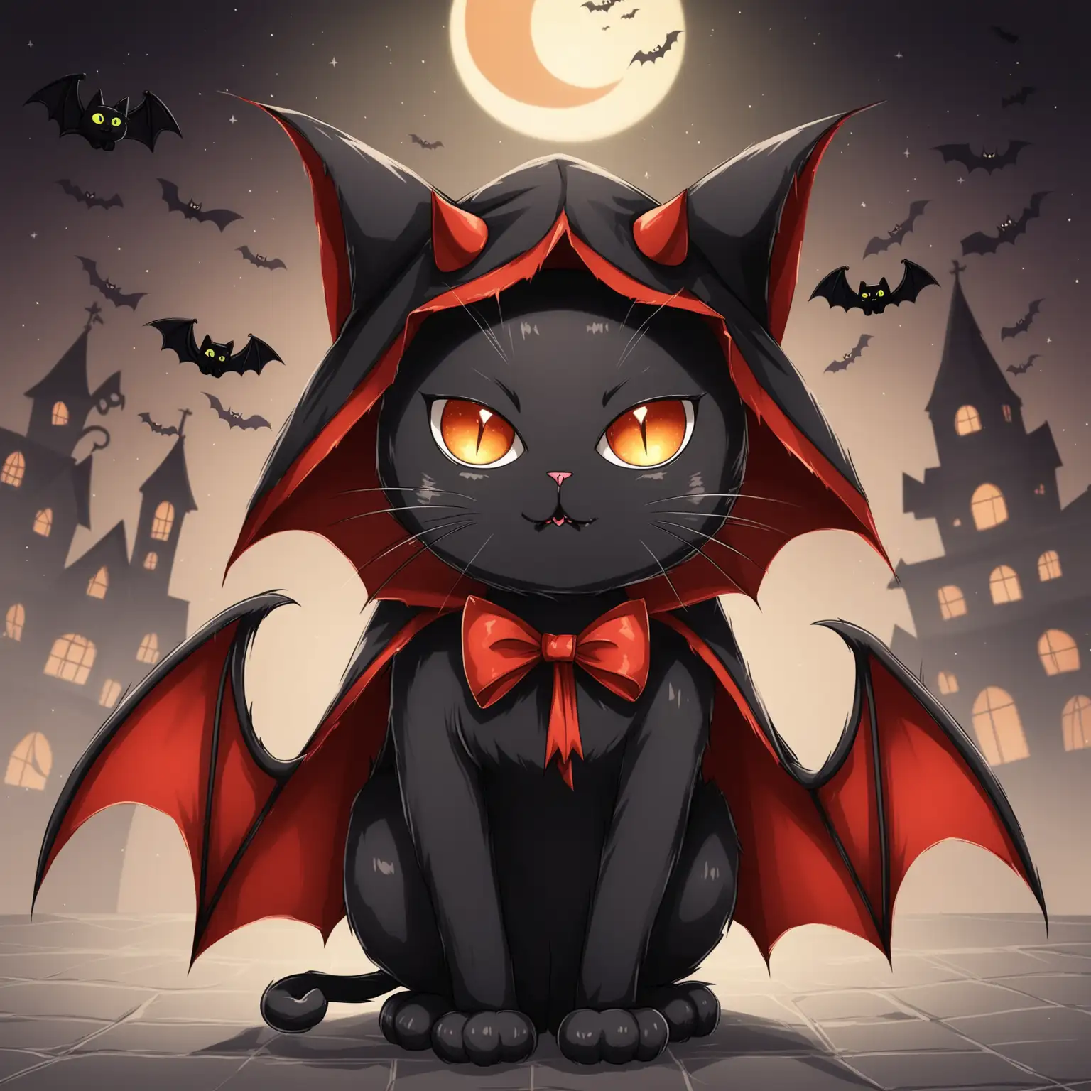 Black Cat in Devil Costume for Halloween