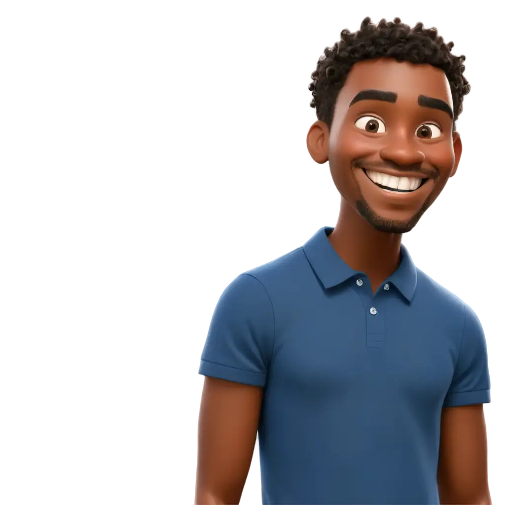 Disney-Style-Illustration-of-a-Smiling-Black-Man-in-Dark-Blue-Polo-Shirt-HighQuality-PNG-Image