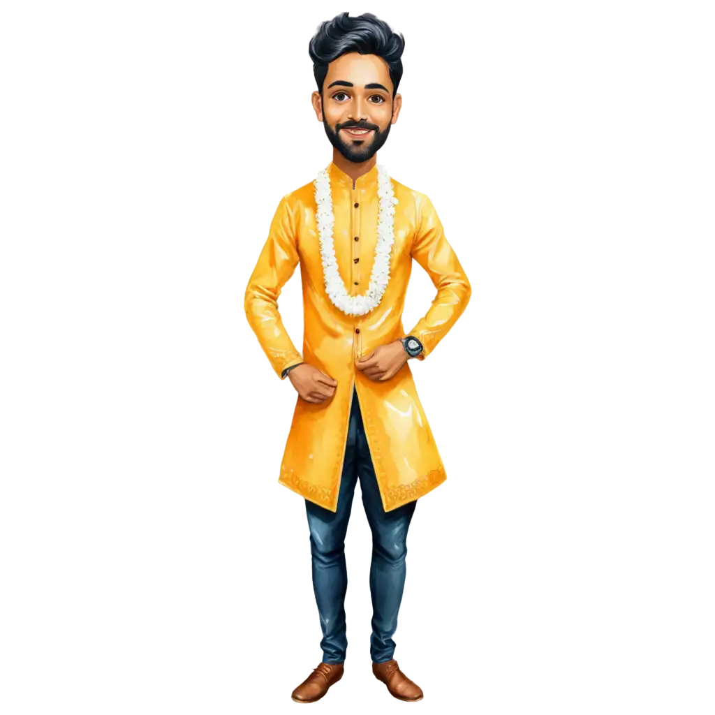 North-Indian-Hindu-Adult-Boy-Caricature-in-Haldi-Ceremony-PNG-Image