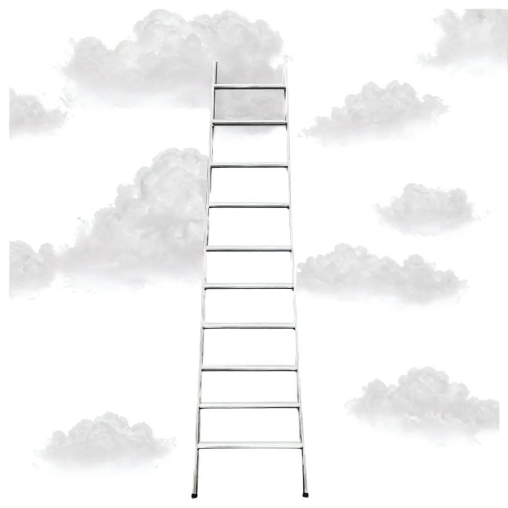 Sleek-Metal-Grey-Ladder-Climbing-to-Soft-White-Clouds-PNG-Image-Modern-Photorealistic-Design