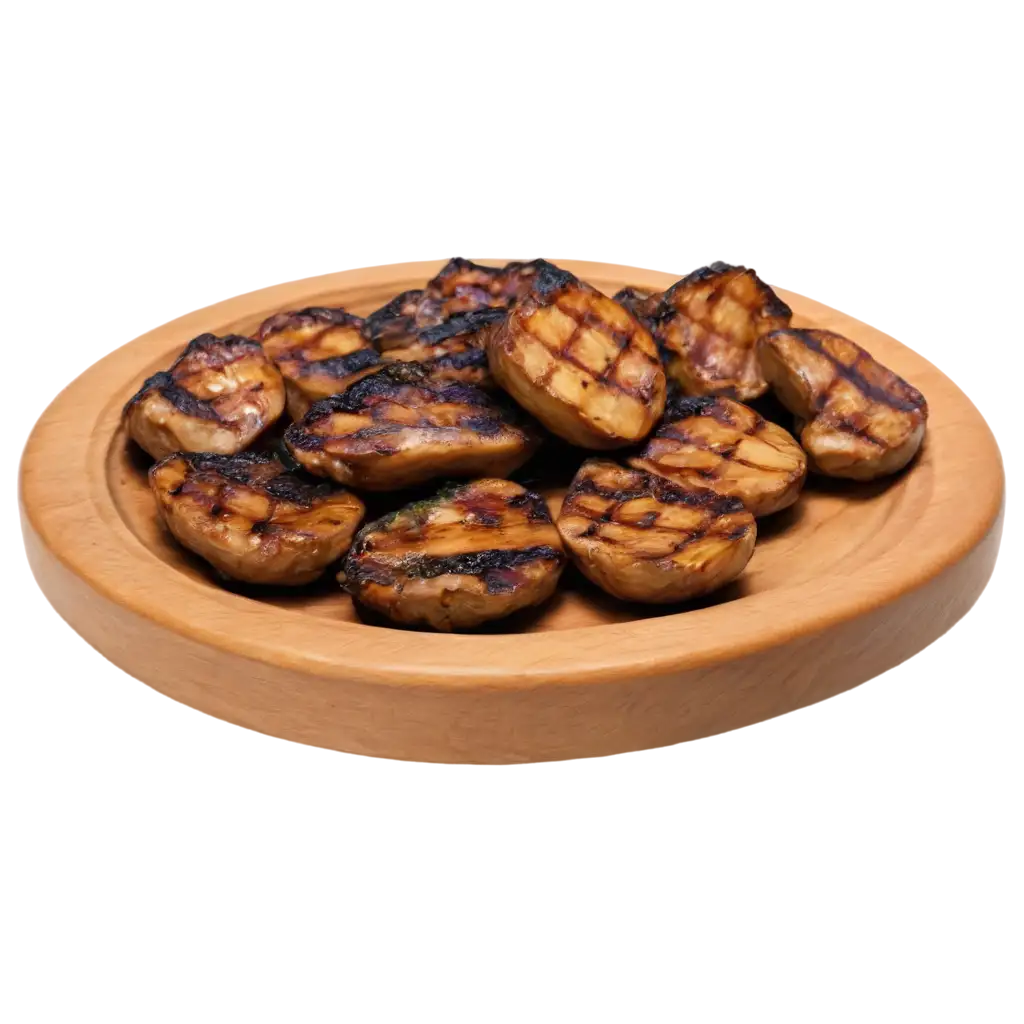 Grilled-in-a-Wooden-Plate-PNG-Image-Artistic-Culinary-Delight-in-High-Quality