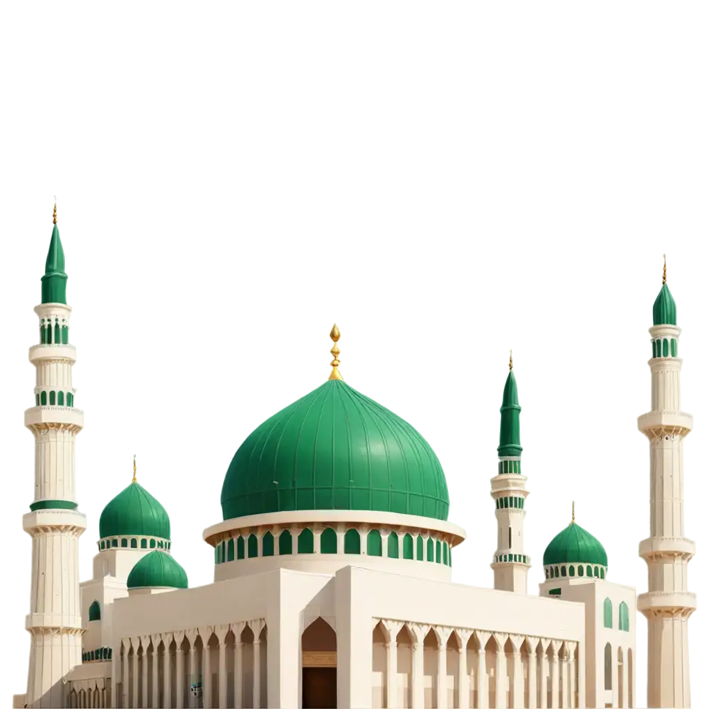 Masjid-Nabawi-Icon-PNG-Spiritual-Minimalist-Design-with-Green-Dome-and-Tall-Minaret