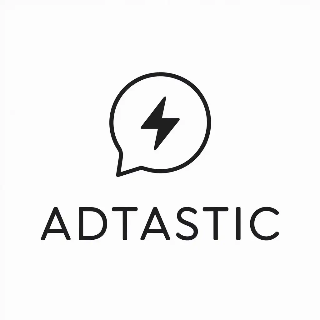 a vector logo design,with the text "Adtastic", main symbol:A speech bubble with a lightning bolt inside,Minimalistic,be used in Internet industry,clear background