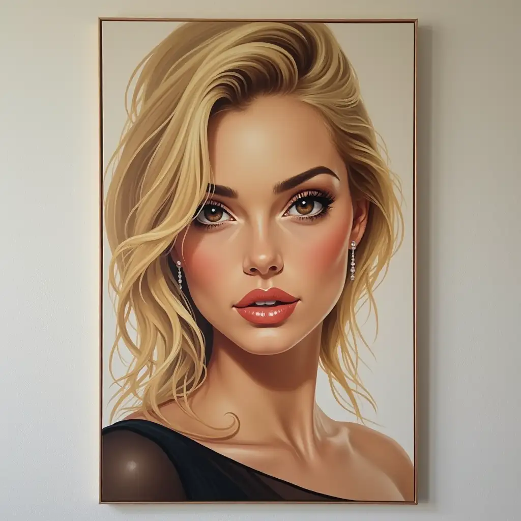 Elegant Portrait of a Blonde Woman with Artistic Wall Mural