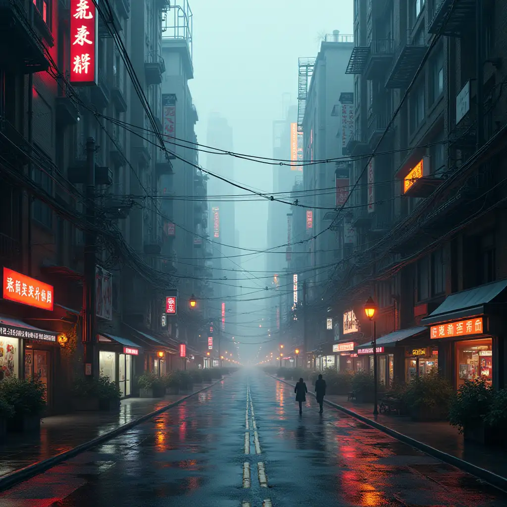 semi realistic very detailed cyberpunk city, street view