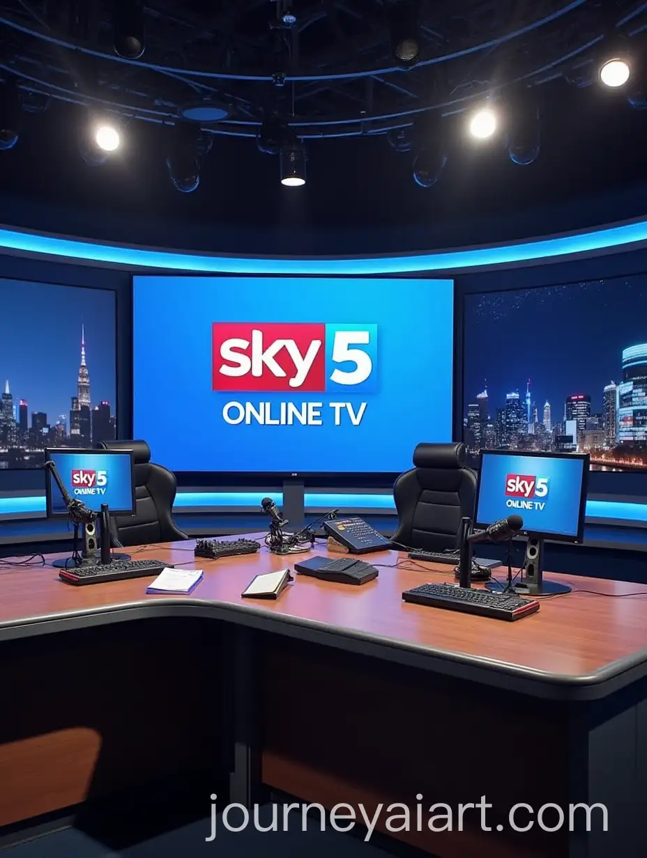 Modern-Broadcast-Studio-with-Computers-Microphones-and-SKY5-ONLINE-TV-Screen