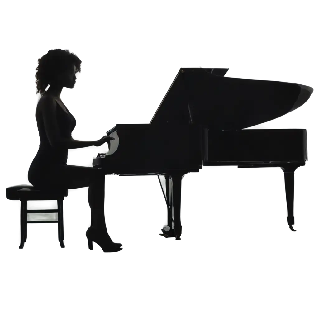 female sitting at piano silhouette