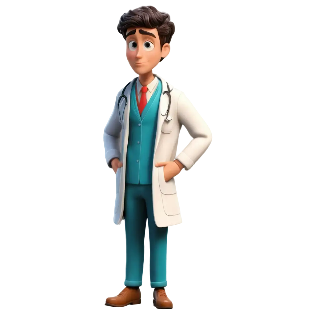 Cartoon-of-a-Doctor-in-Coat-Contemplating-PNG-Image-Healthcare-DecisionMaking-Visualized