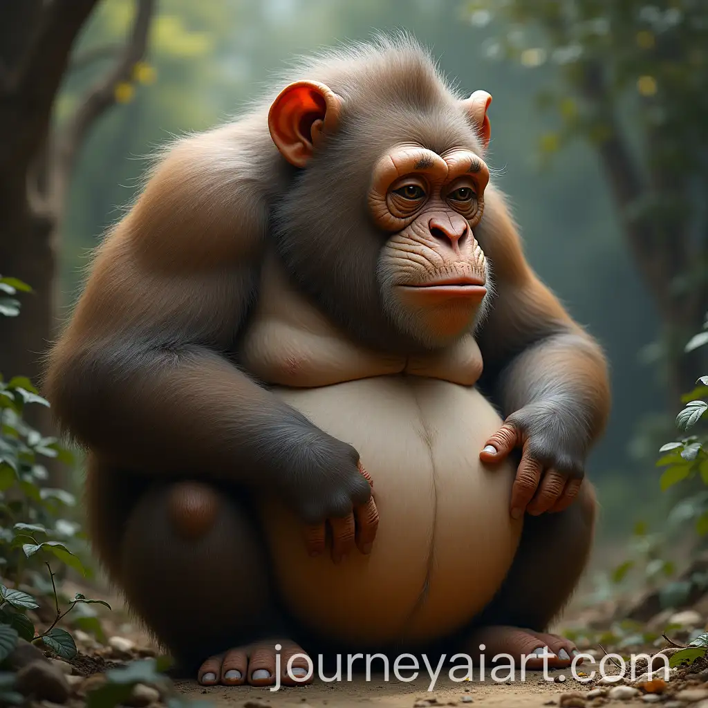 Charming-Old-and-Overweight-Monkey-in-Natural-Setting