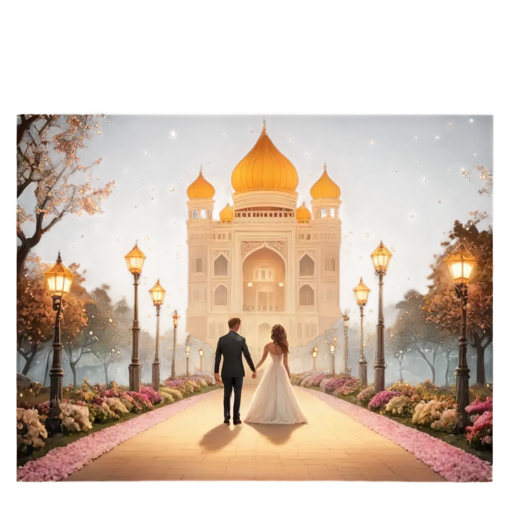 Royal-Wedding-Scene-PNG-Bride-and-Groom-Walking-towards-Illuminated-Palace