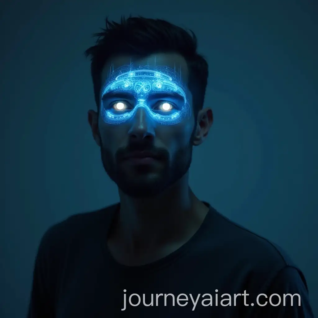 Man-with-Glowing-Blue-Pictographic-Symbol-on-Forehead-in-Modern-Clothing