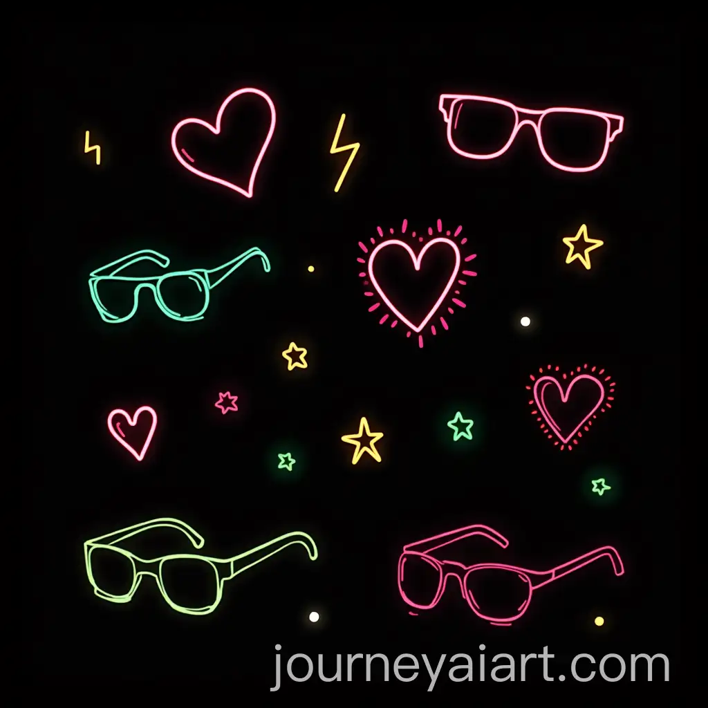 Pop-Art-Neon-Outline-Icons-on-Black-Background