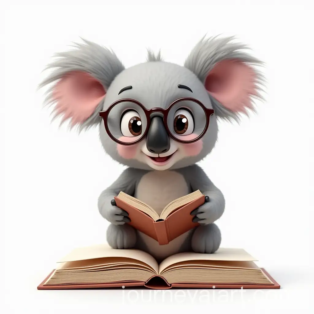 Koala-Reading-Book-with-Glasses-and-Eucalyptus-Realistic-Illustration