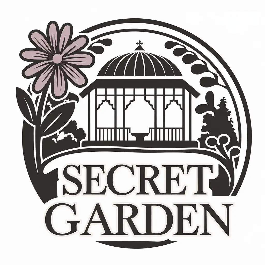 a vector logo design,with the text "secret garden", main symbol:Flower, garden, pavilion,,Moderate,be used in Sports Fitness industry,clear background