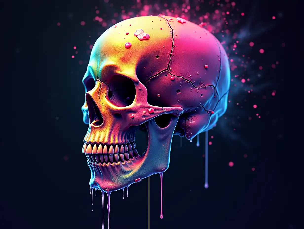 AI Colorful skull with different colors flowing down and drops