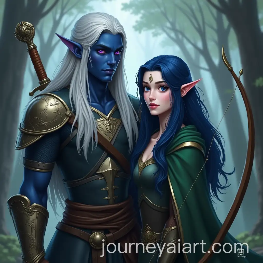 Male-and-Female-Elves-in-a-Mystical-Forest-with-Armor-and-Weapons