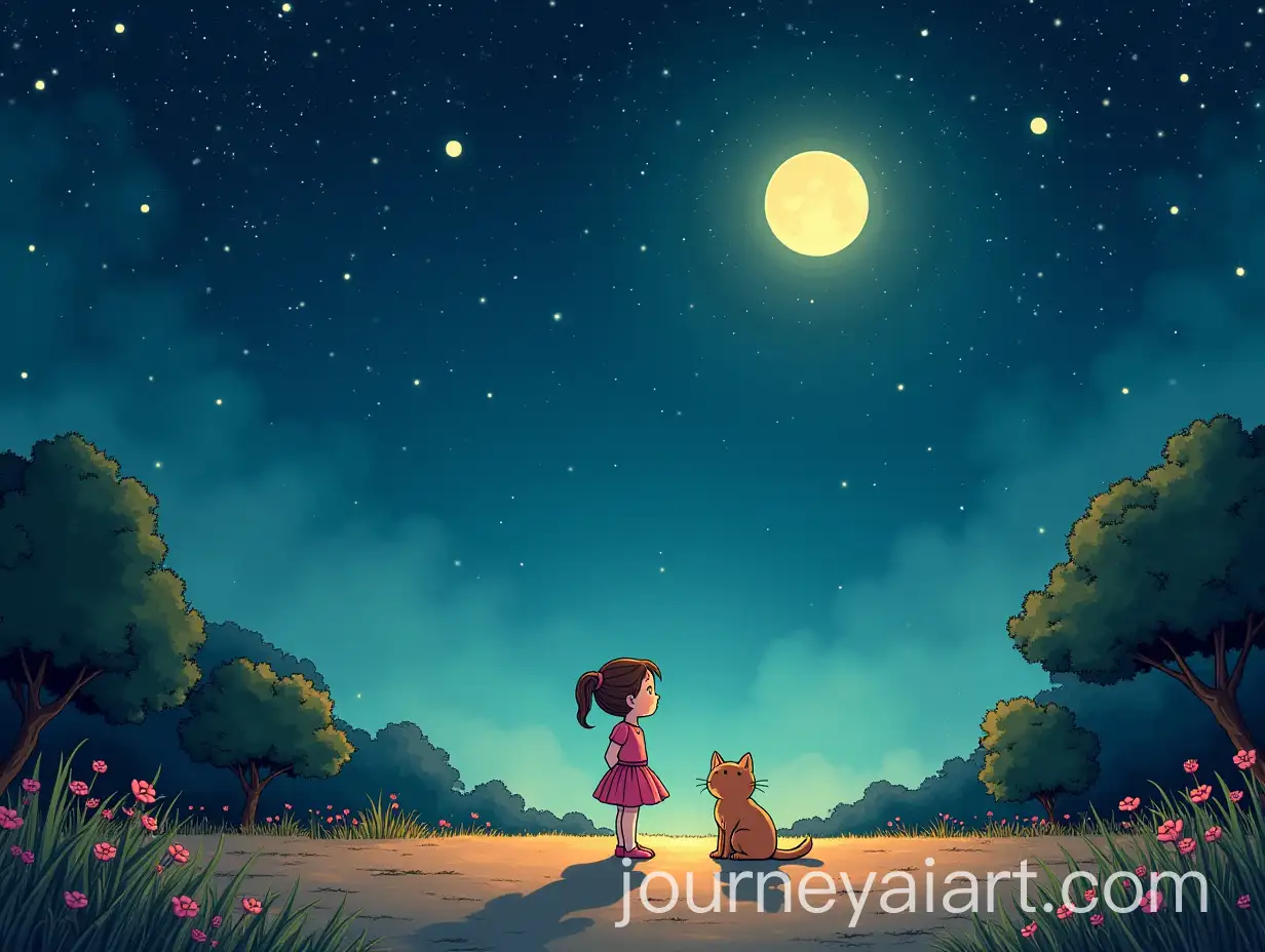 Whimsical-Ballet-Dreams-A-Child-and-Cat-Beneath-a-Starry-Night