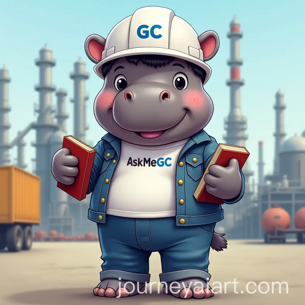 Cute-Cartoon-Pygmy-Hippo-in-Safety-Gear-at-a-Petrochemical-Factory