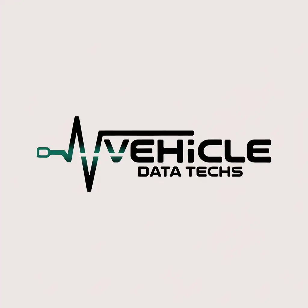 LOGO Design for Vehicle Data Techs Silver Text with Green Pulse Through I for Automotive Industry