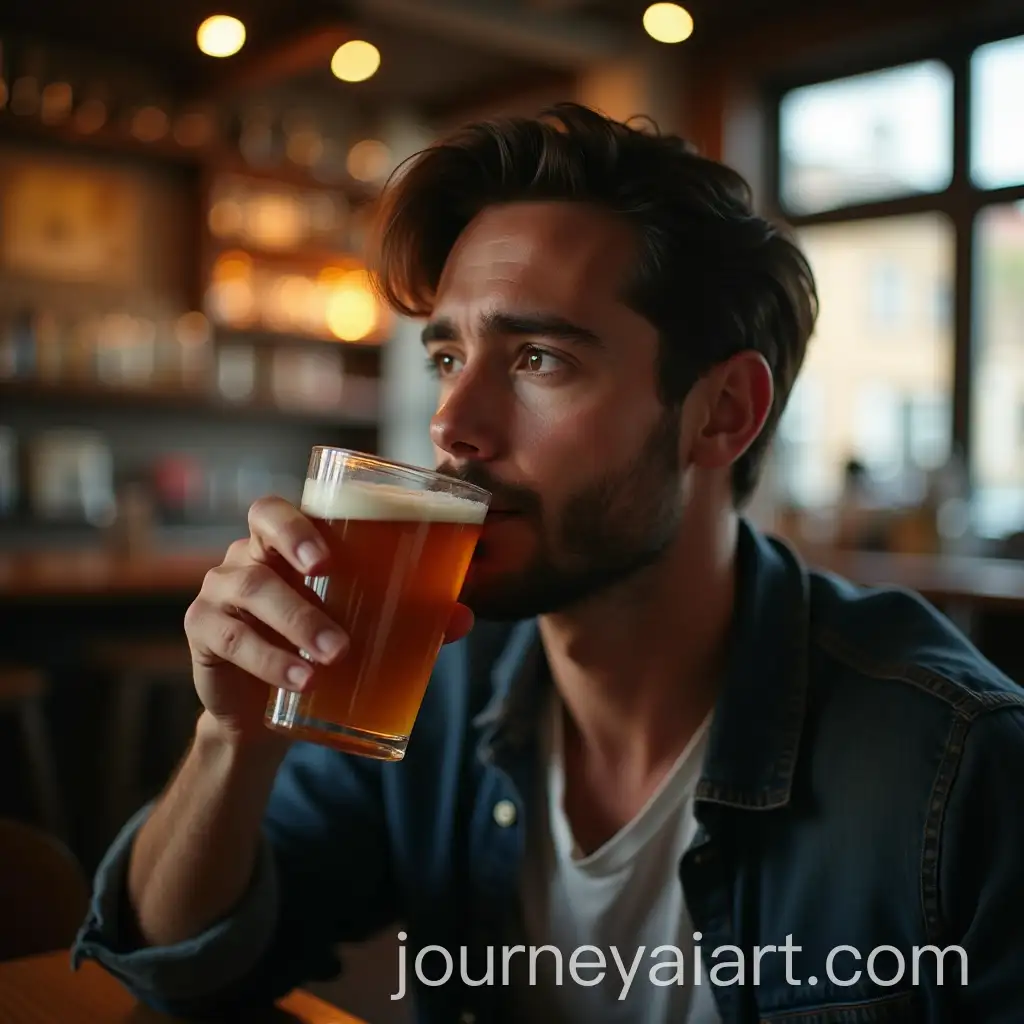 Man-Drinking-Beverage-in-a-Relaxed-Setting