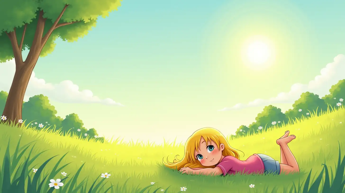 Blonde Girl Relaxing in a Sunny Meadow