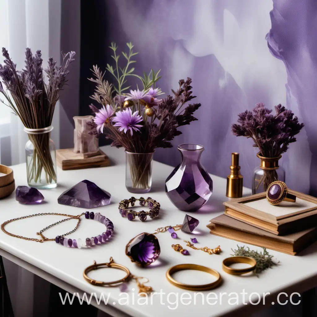 Cozy-Jewelry-Workshop-with-Amethyst-Crystals-and-Flower-Vase