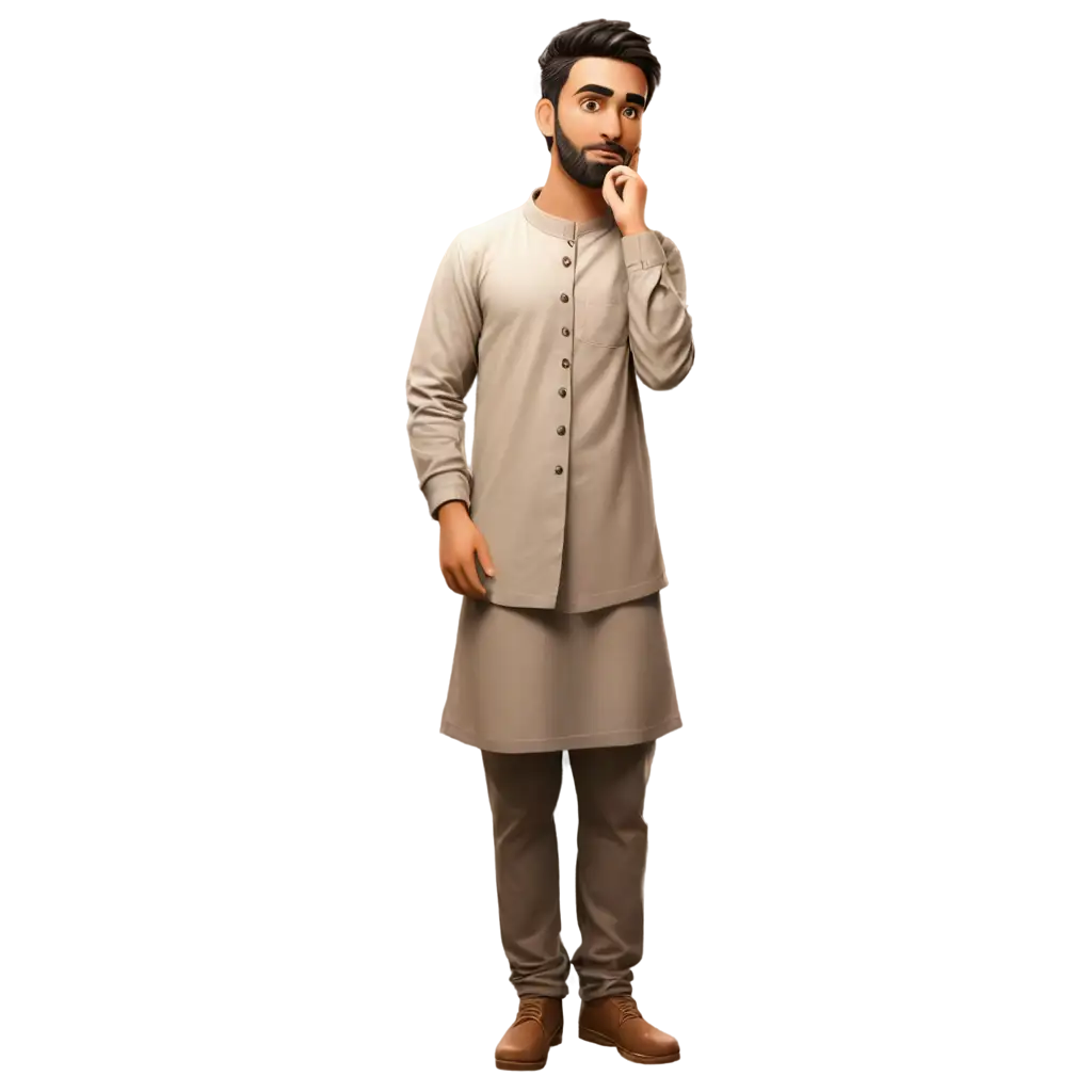 PNG-Cartoon-Character-in-Shalwar-Kameez-Thinking-Image-Creative-Illustration