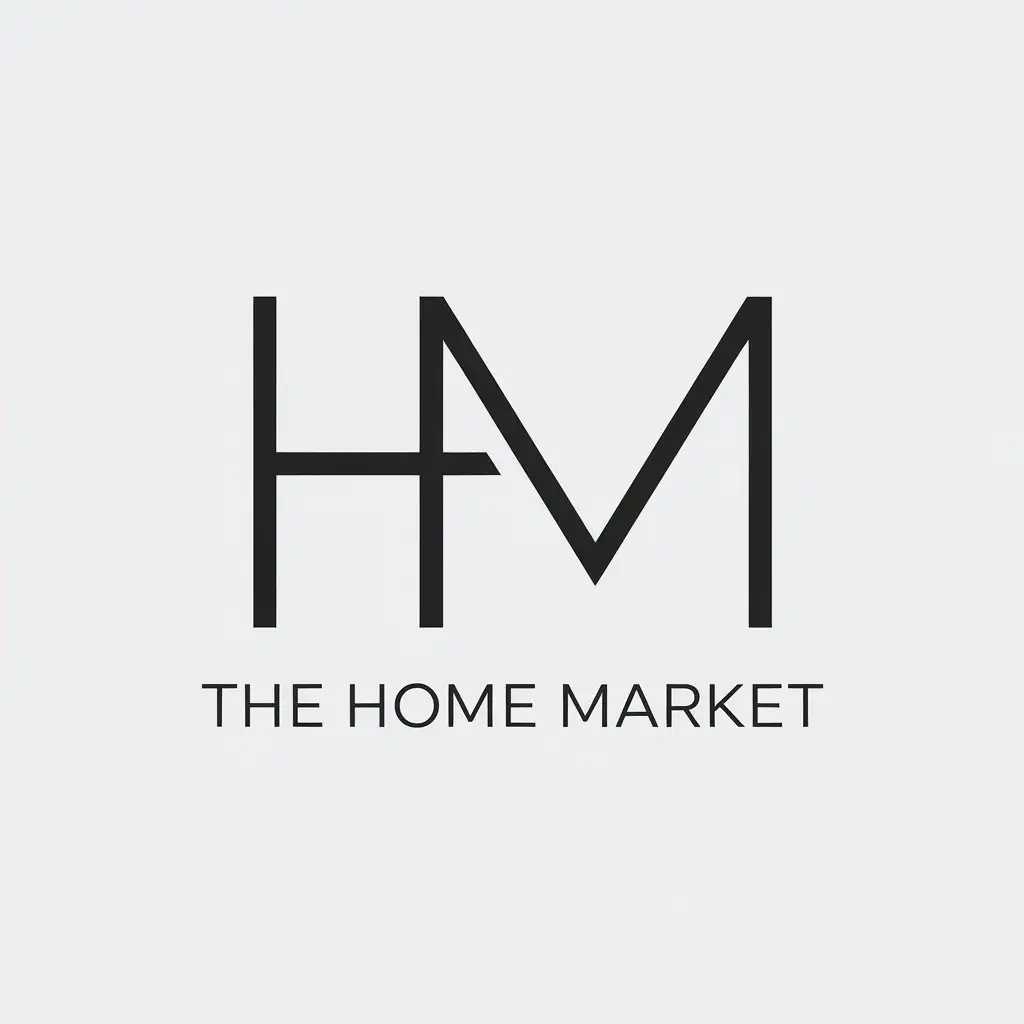 a vector logo design,with the text "THE HOME MARKET", main symbol:HM,Minimalistic,clear background