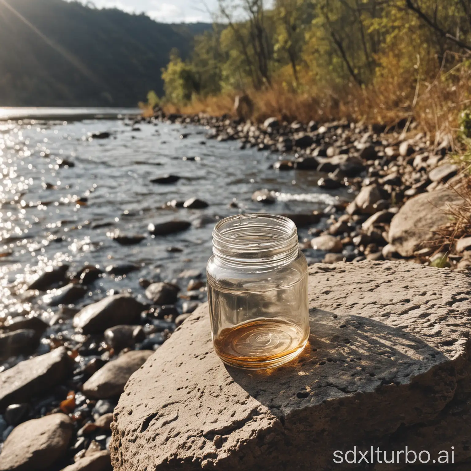 Plastic-Jar-on-River-Rock