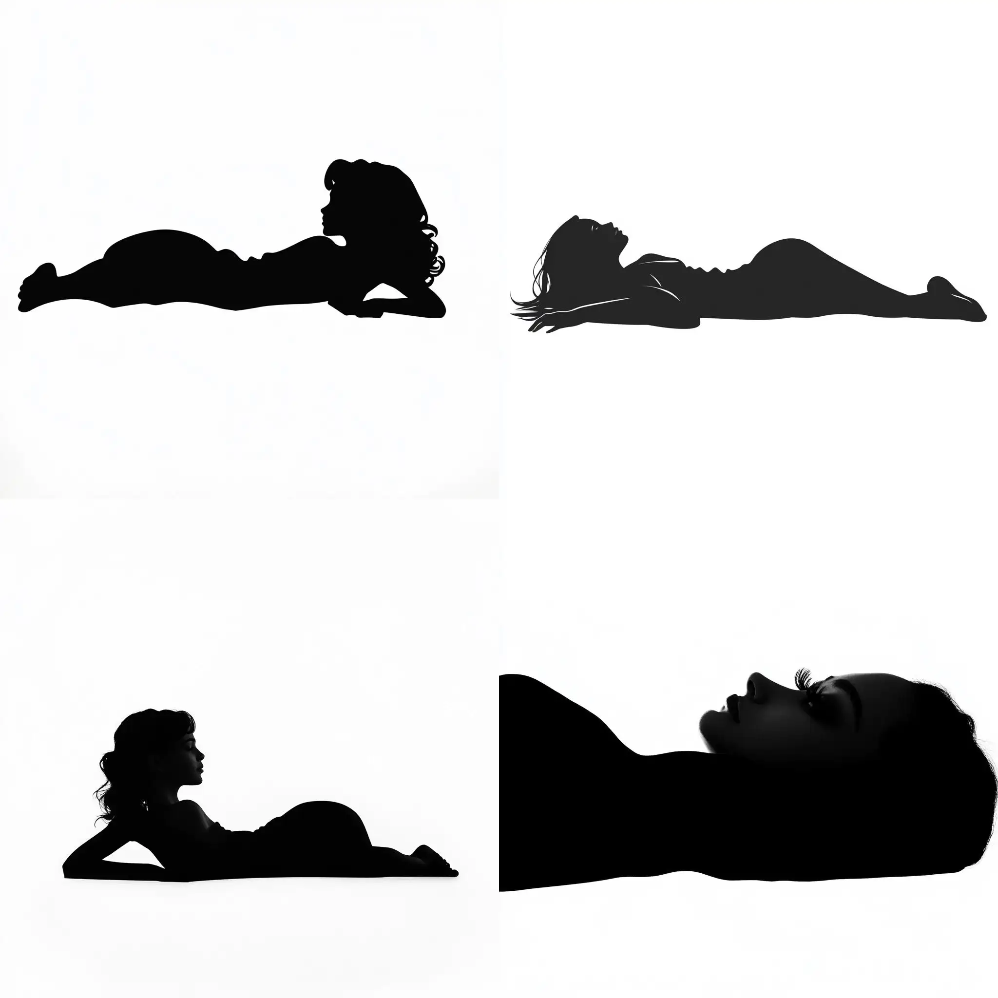 Silhouette-of-a-Girl-Lying-on-Side-Contour-on-White-Background